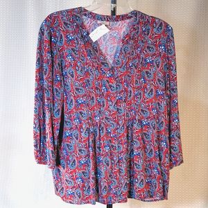 Talbot's 3/4 sleeve shirt v-neck blouse M